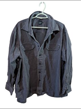 Vintage GAP Men's Washed Black Button-Up Utility Shirt Jacket